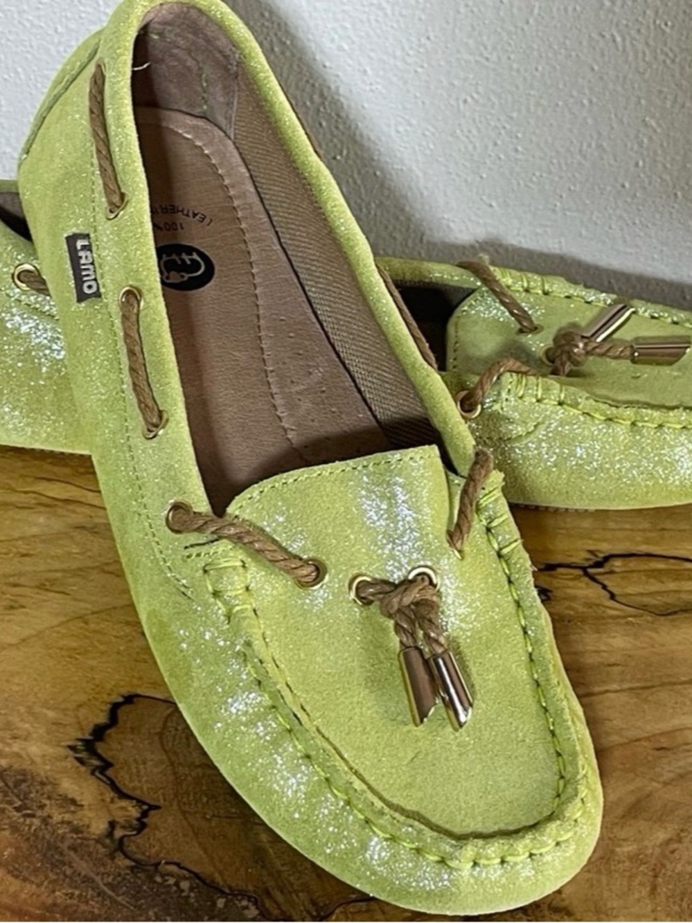 Lamo Women's Lime Green Glitter Moccasin Loafers